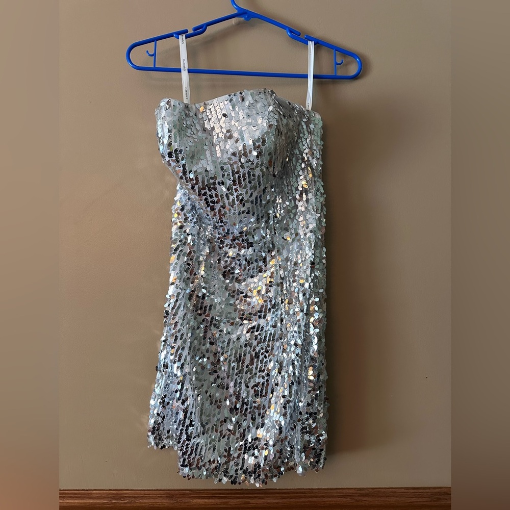 Hannah S gray Sequin Strapless Party Dress